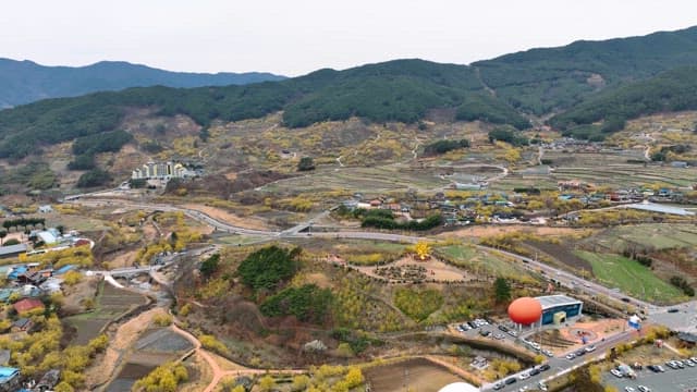 Scenic rural landscape with mountains