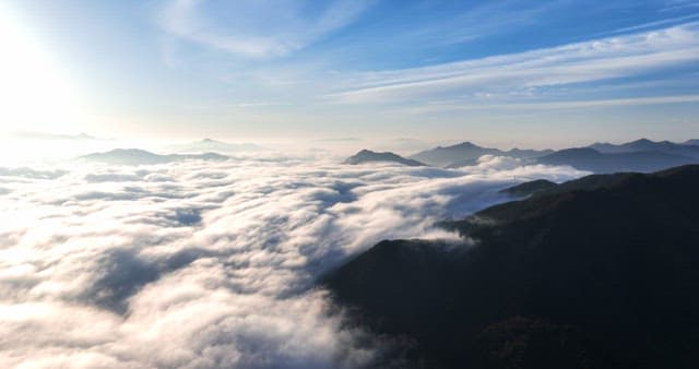 Mountains covered in clouds