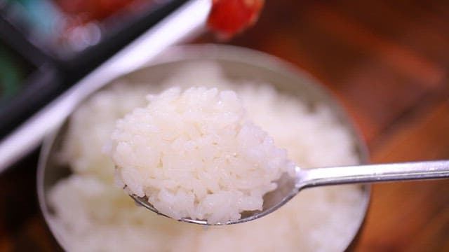 Spoonful of rice with salted sea squirt