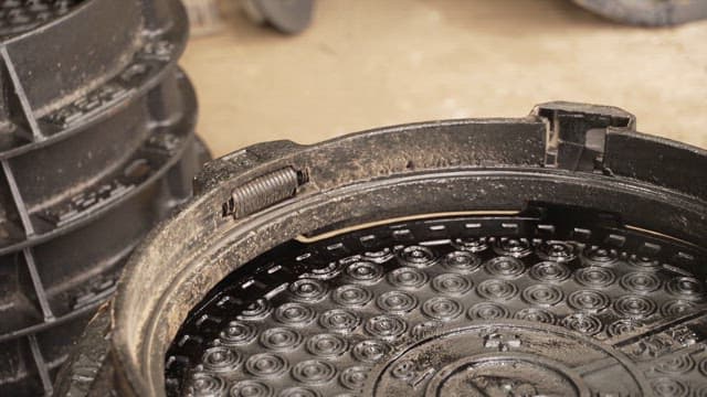 Metal parts being painted in a factory