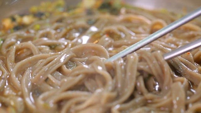 Chopstickful of appetizing buckwheat noodles