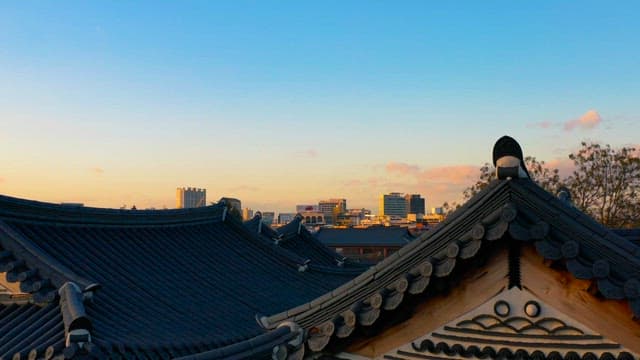 Traditional Tiled Roofs and Streets of Hanok Village