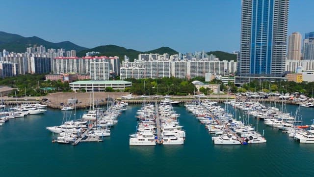 Busan's coastline with skyscrapers and yacht marinas