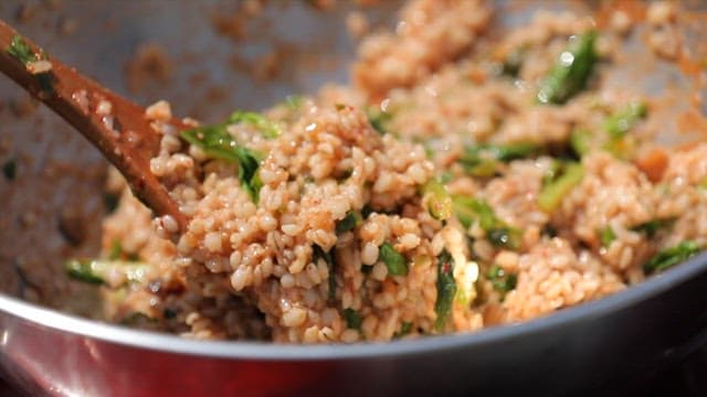 Appetizing young radish bibimbap mixed with soybean paste