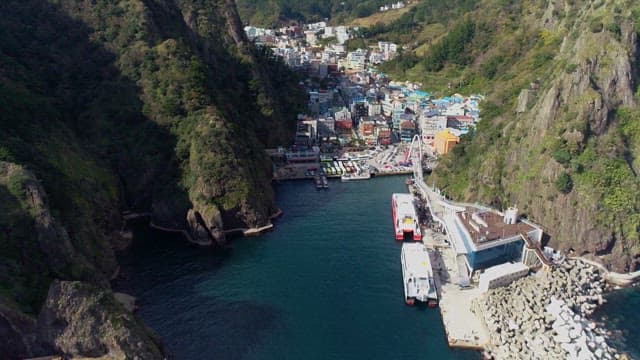 Coastal Town Nestled in Mountainous Terrain