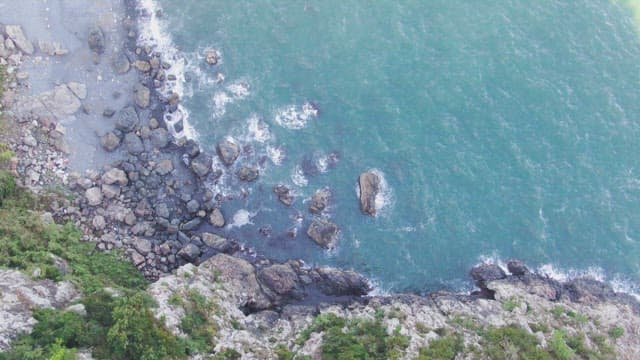 Rocky coastline with waves crashing