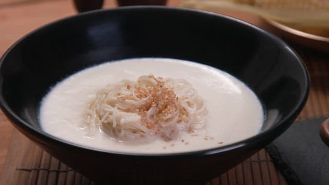  Noodles in Cold Soybean Soup and Corn Porridge Served on the Table
