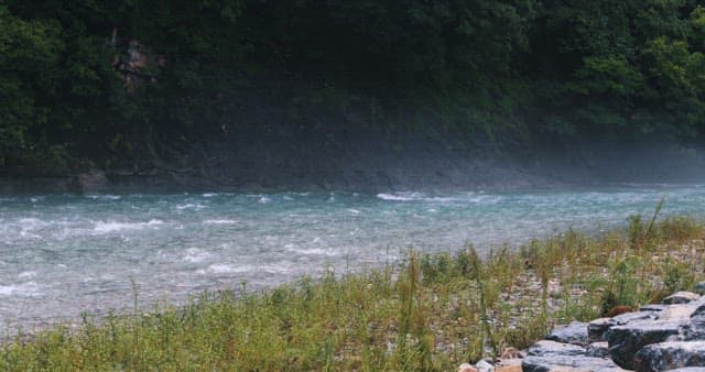 Serene River Flowing Through a Lush Landscape