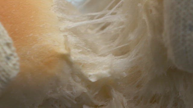 Close-up of chewy texture of freshly baked bread