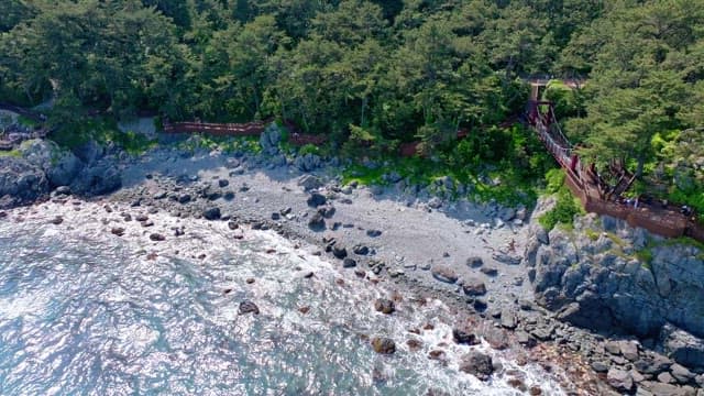 Coastal city landscape with gravel cliffs and forests