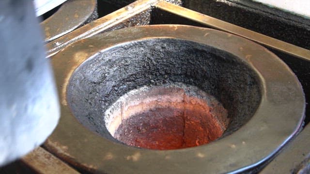 Putting briquettes into the brazier to make a fire