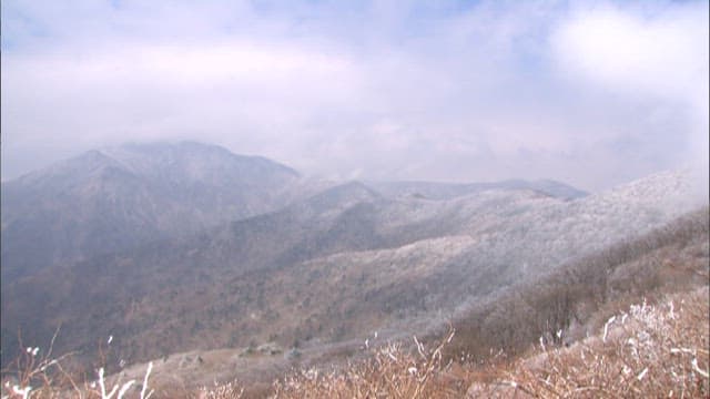 Snow-dusted Mountain Range Under Cloudy Sky