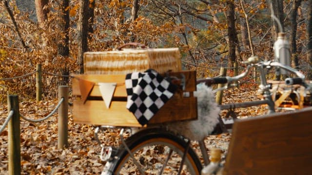 Vintage Bicycle with Picnic Basket in Autumn Forest