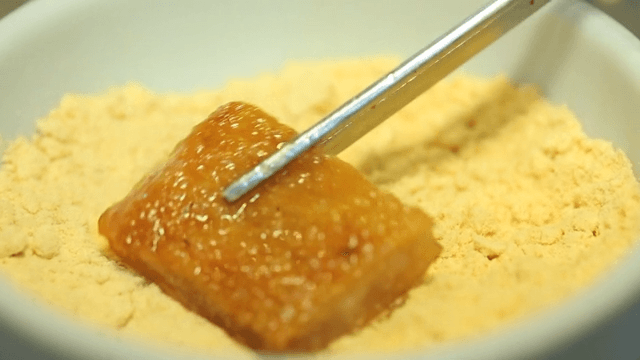 Pork rinds dipped in bean flour