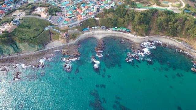 Coastal Town Seen from Above with Clear Waters