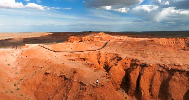 Vast desert landscape with red cliffs