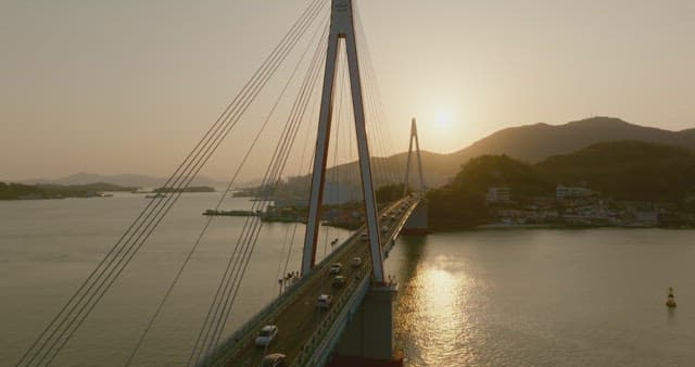 Bridge over a river at sunset