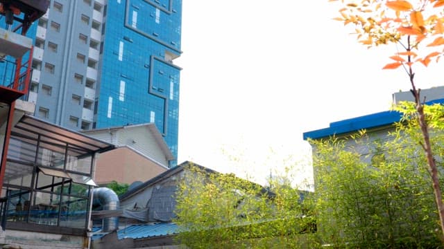 Modern buildings with greenery