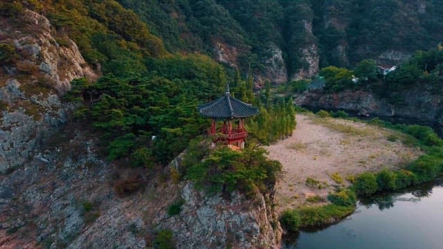 Pavilion on the Cliff at the Mountain by the River