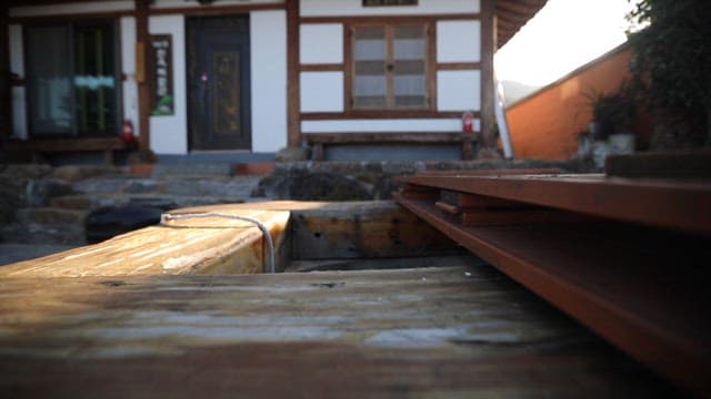 Traditional Korean house with a well