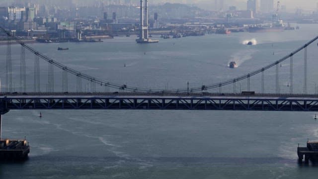 Large bridge over a calm river
