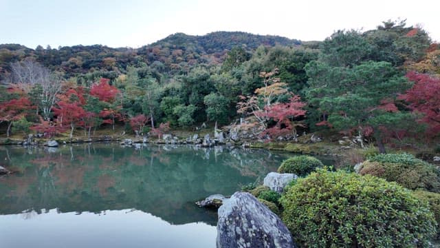 Serene lake with autumn foliage