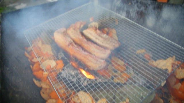 Pork belly grilled on the grill