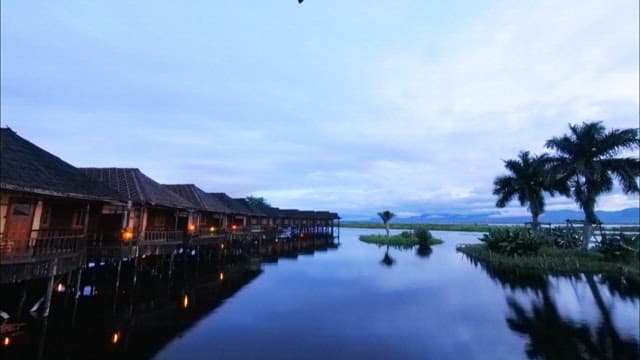 Inle Lake at dusk with a view of the resort