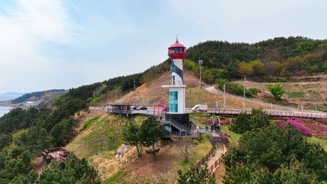 Lighthouse on a coastal hill