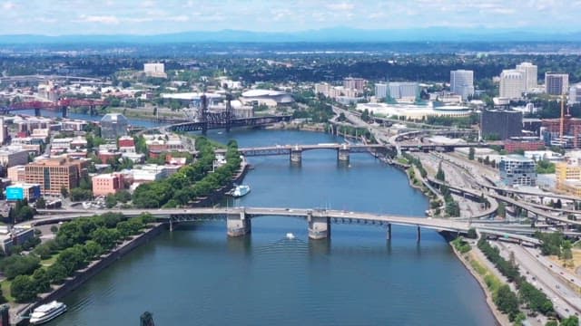 Portland Oregon and Willamette River with Morrison bridge