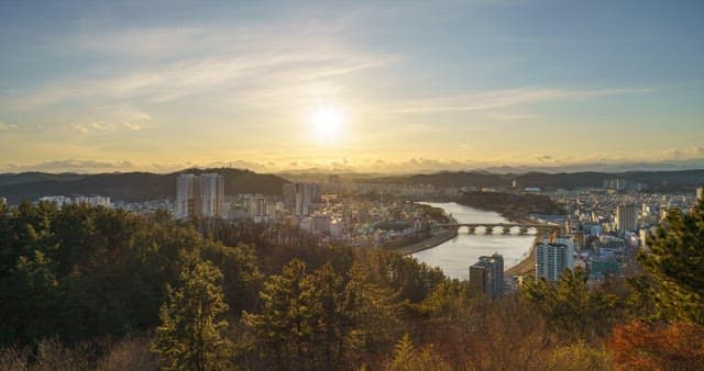 Panoramic view and sky of City from day to night