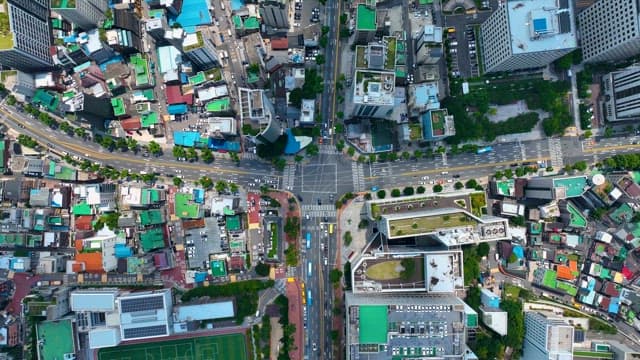 Overhead View of Busy City Intersection