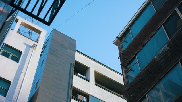 Sky View from Residential Area with One-Room Buildings