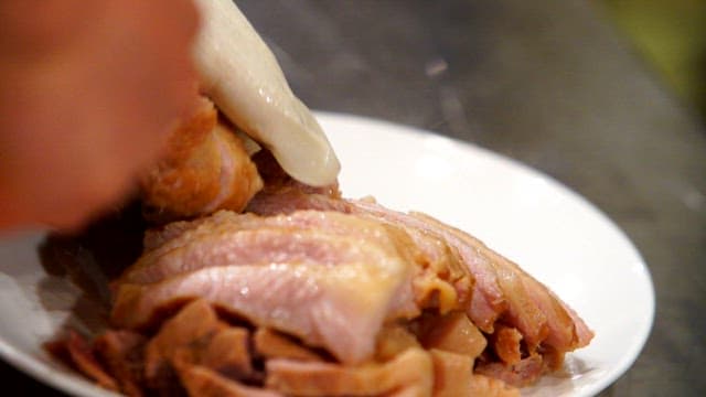 Boiled pork in a white plate