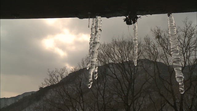 Icicles Hanging Against a Cloudy Sky