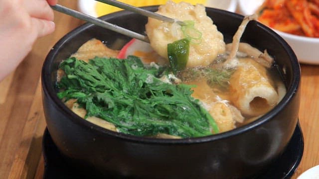 Hot fish cake soup in a pot