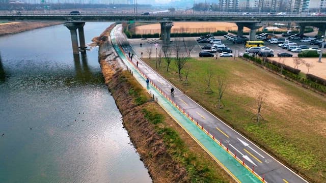 Bicycles Riding on a Quiet Riverside Bike Path