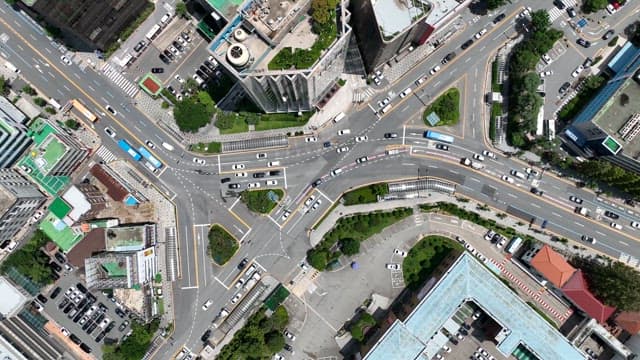Busy city intersection with traffic