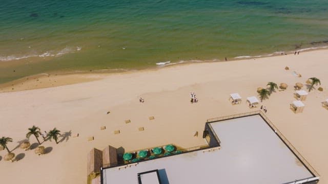 Aerial view of a serene beach and ocean