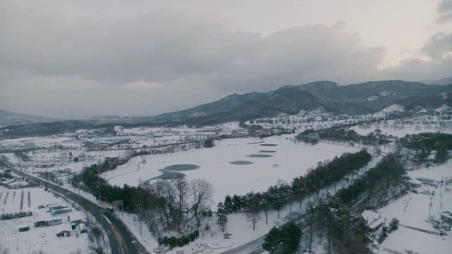 Overhead View of Snow-covered Landscape