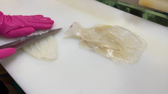 Cutting Fresh Squid in a Kitchen