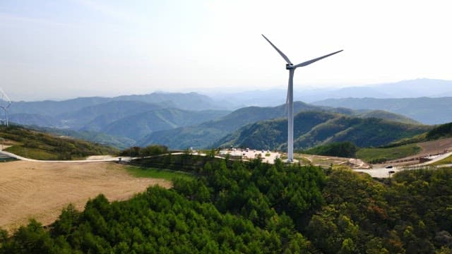 Wind turbines on a mountain on a clear day