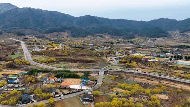 Scenic rural village with mountains