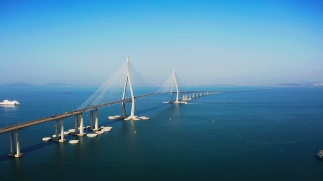 Long Incheon bridge stretching over the sea