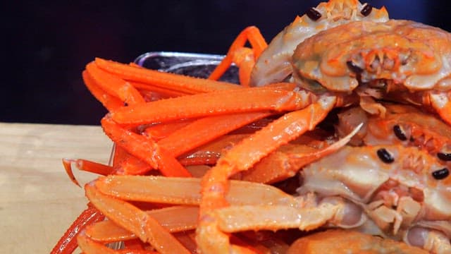 Red snow crab on a glass tray