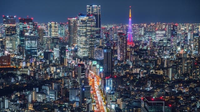 Vibrant city skyline at night