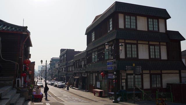 Quiet Morning on a Traditional Asian Street