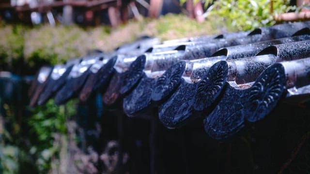 Lush greenery and traditional roof tiles