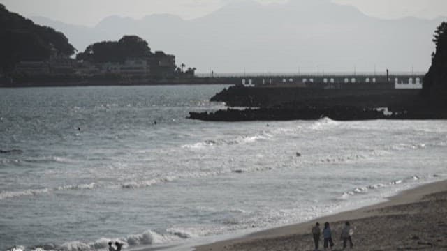Waves on the Beach with Tourists