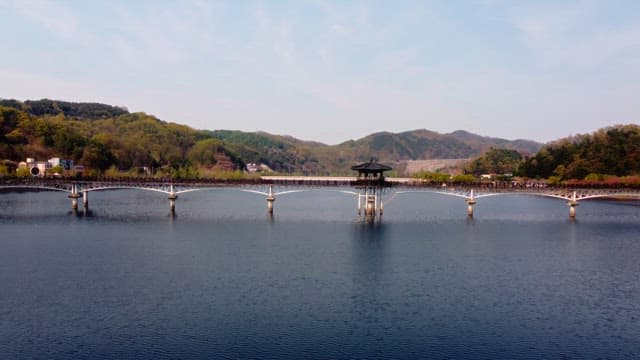 Scenic bridge over a tranquil river